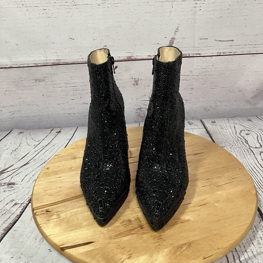 Betsey Johnson‎ Rhinestone Ankle Boots Women's Size 8 Black Chunky Heel Sparkly - Picture 2 of 12